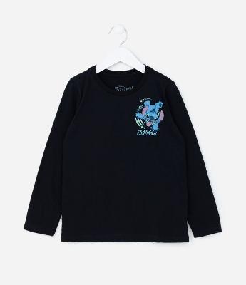 Camiseta Infantil com Estampa Frente e Costas Stitch - Tam 3 a 10 Anos
