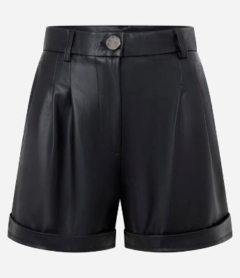 Short Cintura Alta em PU Barra Dobrada