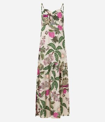 Vestido Godê Longo em Viscolinho com Estampa Abacaxi