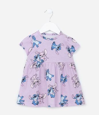 Vestido Infantil com Estampa do Stitch e Angel - Tam 0 a 18 meses