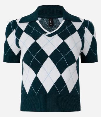 Blusa Polo em Jacquard Xadrez Argyle