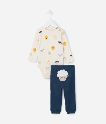 Conjunto Infantil em Suedine com Bordado de Ovelhinha - Tam RN a 18 meses