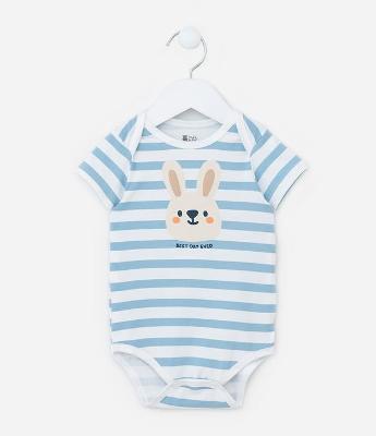 Body Infantil com Estampa Coelho e Listras - Tam 0 a 18 meses