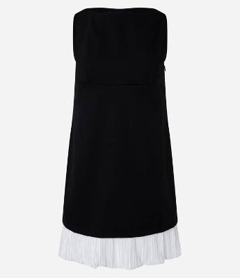 Vestido Reto com Decote Tomara que caia e Barra Plissada