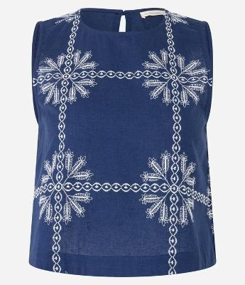 Blusa Sem Manga em Tricoline com Bordado Contrastante
