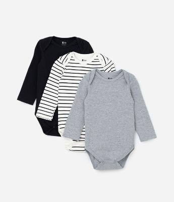Kit 03 Bodies Infantis com Estampa Listrada  - Tam 0 a 18 meses