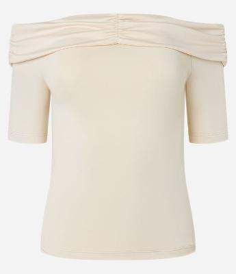 Blusa Ombro a Ombro com Drapeado e Detalhe Dobrado no Decote