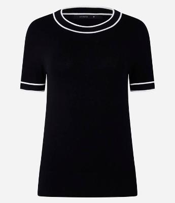 Blusa Básica em Tricô com Contraste na Gola e Manga