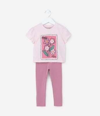 Conjunto Infantil com Bordado de Florzinhas - Tam 1 a 6 Anos