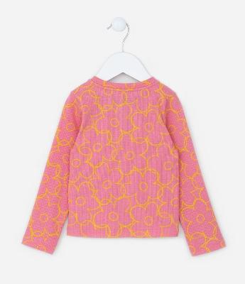 Blusa Infantil Canelada com Estampa Floral - Tam 1 a 6 Anos