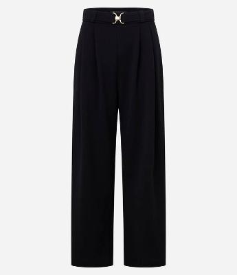 Calça Wide Leg Cintura Alta em Crepe com Cinto e Pregas