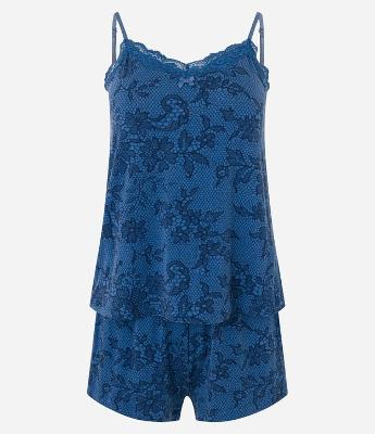 Pijama Short Doll em Viscose com Elastano e Renda Floral