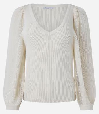 Blusa em Tricô com Decote V e Manga Longa Ampla