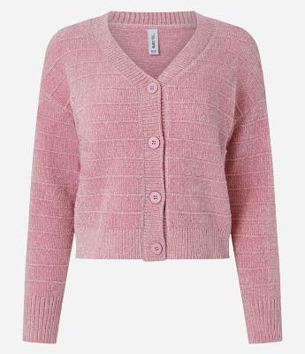 Cardigan Curto em Chenille com Listras