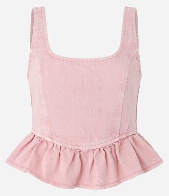 Blusa em Sarja Corsetada com Babado na Barra