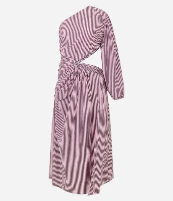 Vestido Evasê em Tricoline Listrado Cut Out com Fenda