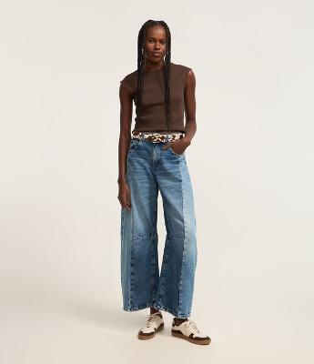 Calça Barrel em Jeans com Duas Lavagens