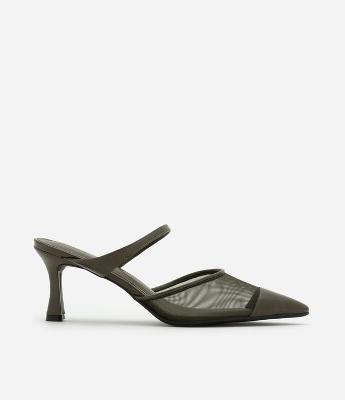 Sapato Scarpin Mule em PU com Detalhe Telinha e Tira Fina