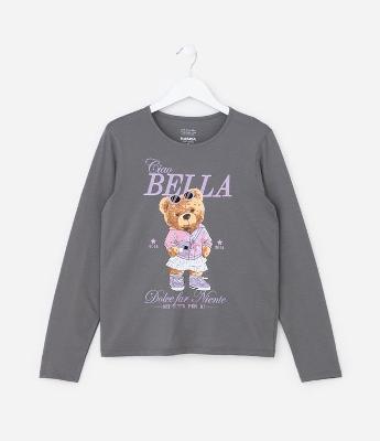 Camiseta Infantil com Estampa Ursinha - Tam 5 a 14 Anos