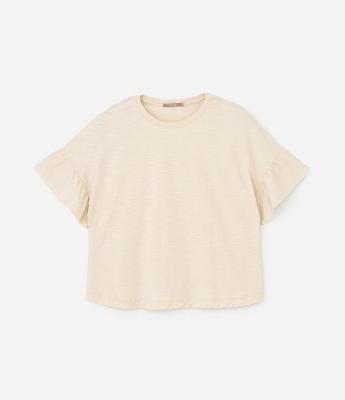 Camiseta em Flamê com Babado na Manga Curve & Plus Size