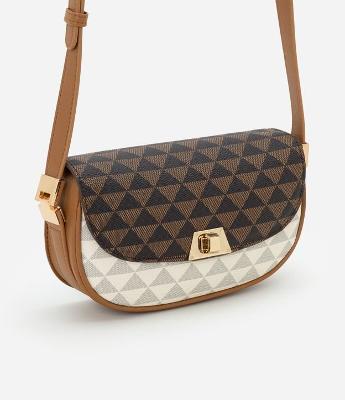 Bolsa Baguete em PU com Alça Transversal e Estampa Triângulos