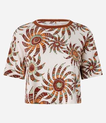 Blusa Cropped com Gola Retilínea e Estampa Floral