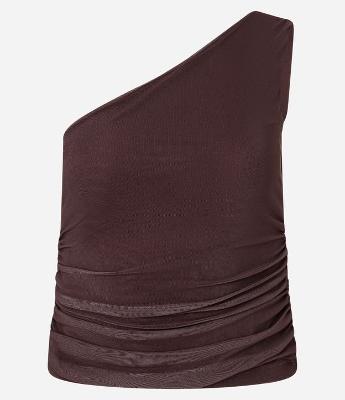 Blusa em Tule com Um Ombro Só e Franzidinho