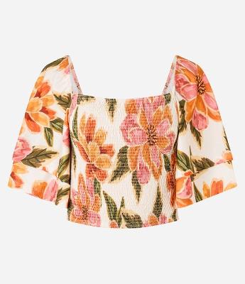 Blusa Cropped com Lastex no Corpo e Manga Dupla