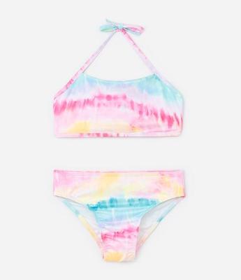 Biquíni Infantil com Proteção UV e Estampa Tie Dye - Tam 4 a 14 Anos
