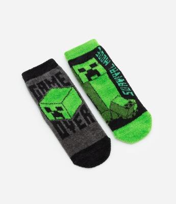 Kit 02 Meias Infantis em Chenille com Estampa Minecraft - Tam 23 a 38