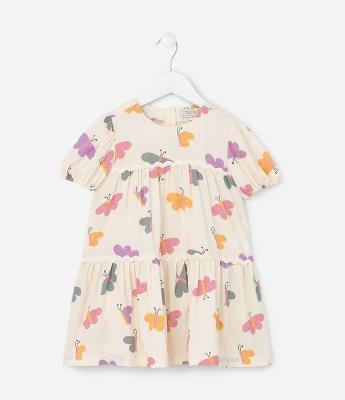 Vestido Infantil em Viscose com Estampa Borboletas - Tam 1 a 5 Anos