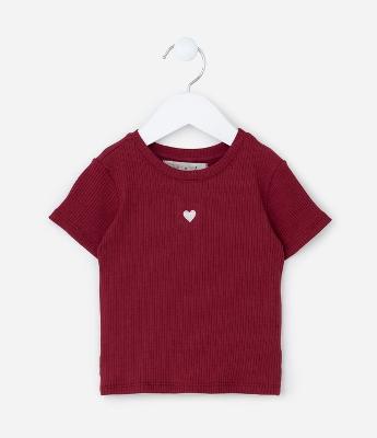 Blusa Infantil Canelada com Bordado Coração - Tam 1 a 6 Anos
