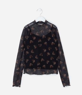 Blusa Infantil em Tule com Sobreposição - Tam 5 a 14 Anos