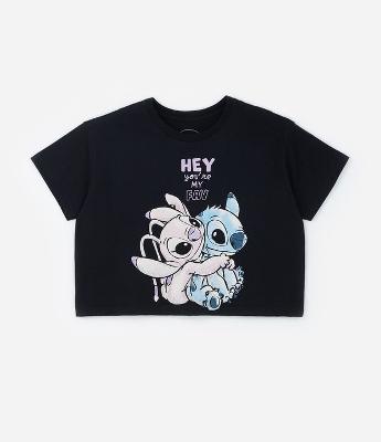 Camiseta em Algodão Estampa Stitch e Angel Curve & Plus Size
