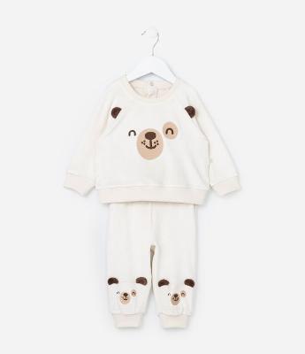 Conjunto Infantil em Plush com Bordado Ursinho - Tam 0 a 18 meses