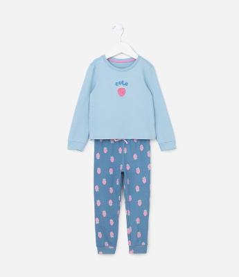 Pijama Infantil com Bordado de Moranguinho - Tam 2 a 4 Anos