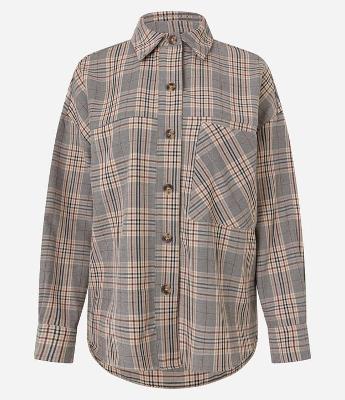 Camisa Oversized em Crepe Xadrez com Bolsos