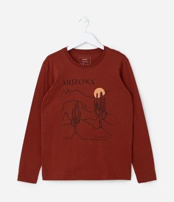 Camiseta Infantil com Estampa Paisagem de Cactos - Tam 5 a 14 Anos