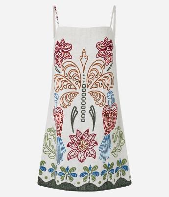 Vestido Curto em Viscose e Linho com Estampa Folhagens e Arara