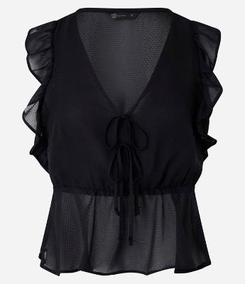 Blusa em Chiffon com Decote V e Babados