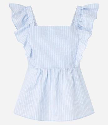 Blusa em Algodão Listrado com Fio Tinto e Babado na Cava