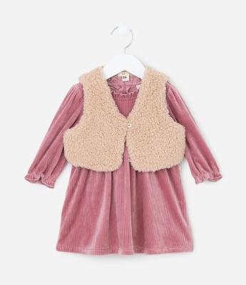Vestido Infantil em Veludo com Colete - Tam 0 a 18 meses