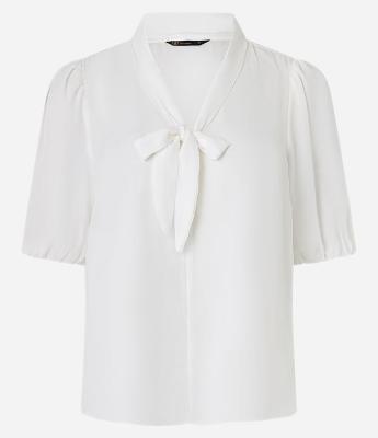 Blusa em Chiffon com Gola Laço e Manga Bufante