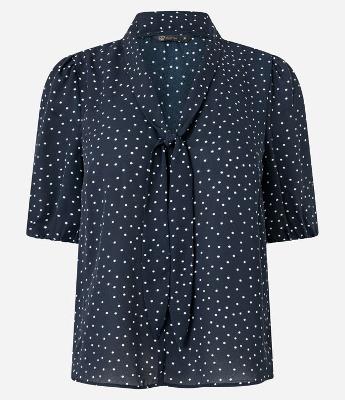 Blusa em Chiffon com Gola Laço e Estampa Poá