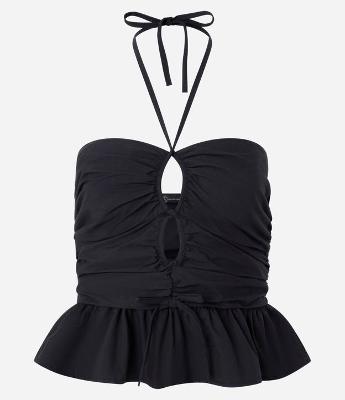 Blusa Frente Única em Tricoline com Vazado e Franzidos