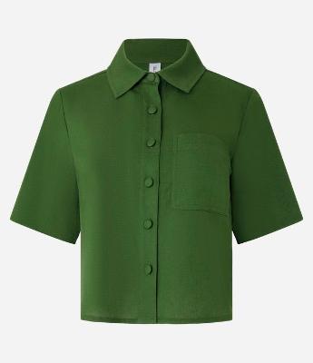 Camisa Curta em Viscose e Linho com Botões
