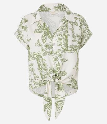 Blusa em Viscose com Amarração e Bordado Floral