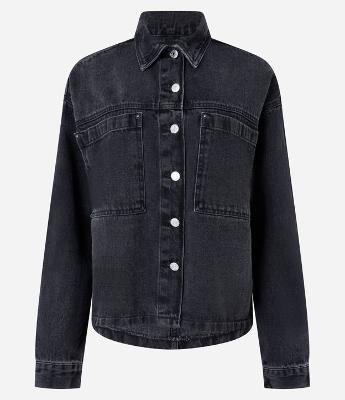 Camisa Jeans com Recortes e Bolsos Grandes