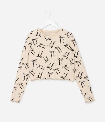 Camiseta Curta Infantil com Estampa Lacinhos - Tam 5 a 14 Anos
