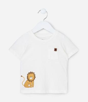 Camiseta Infantil com Bolsinho e Estampa Leão - Tam 0 a 18 meses